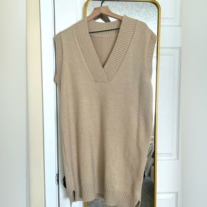 Tan/Cream V-Neck Sweater Dress (Size-Small)